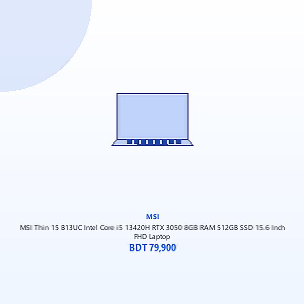 MSI Thin 15 B13UC Intel Core i5 13420H RTX 3050 8GB RAM 512GB SSD 15.6 Inch FHD Laptop